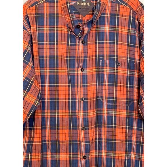 REDHEAD Mens Short Sleeve Dress Shirt 2XL Plaid Orange Blue XXL XXLarge Casual - Picture 2 of 7
